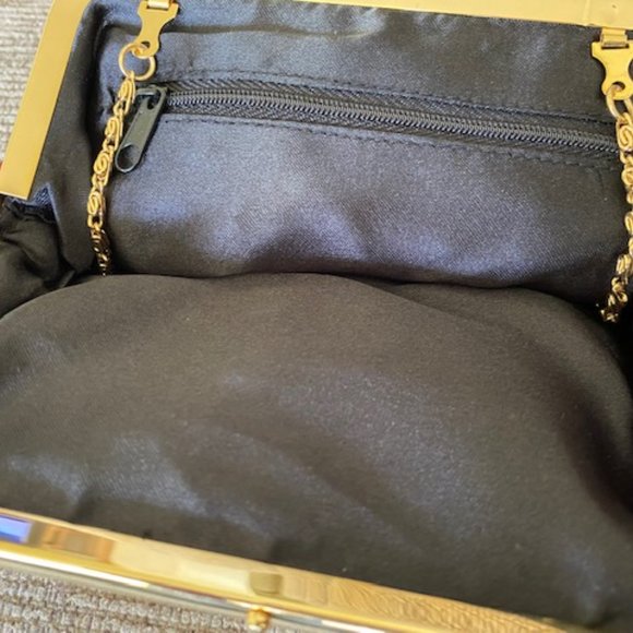 New * RED WINE Satin EVENING BAG Purse RHINESTONE Flower * Shoulder Chain Option - Picture 5 of 6